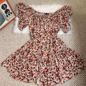 Cynthia Rowley Floral Off-Shoulder Mini Dress Ruffle Hem Flutter Sleeve